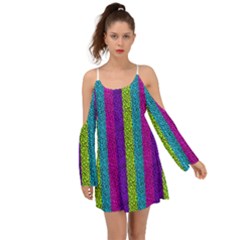 Glitter Strips Kimono Sleeves Boho Dress by Sparkle