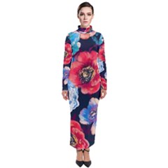 Flowers Pattern Turtleneck Maxi Dress by Sparkle