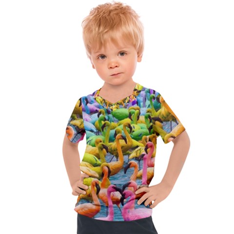 Rainbow Flamingos Kids  Sports Tee by Sparkle