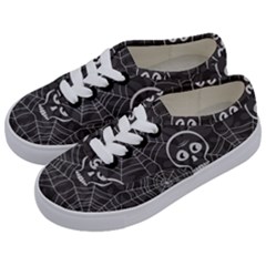 Skull And Spider Web On Dark Background Kids  Classic Low Top Sneakers by FloraaplusDesign