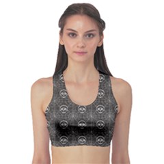 Skull And Spider Web On Dark Background Sports Bra by FloraaplusDesign