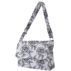 Line Art Black And White Rose Full Print Messenger Bag (l) by MintanArt