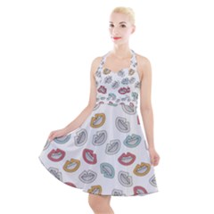 Happy Doodle Laugh Halter Party Swing Dress  by tmsartbazaar