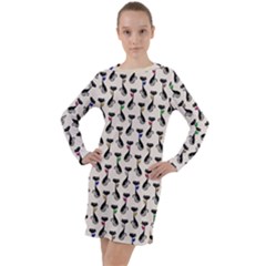 Lady Cat Pattern, Cute Cats Theme, Feline Design Long Sleeve Hoodie Dress by Casemiro