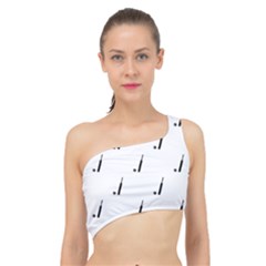 Black And White Cricket Sport Motif Print Pattern Spliced Up Bikini Top  by dflcprintsclothing