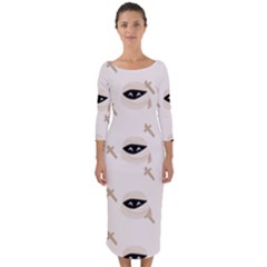 Halloween Mummies Seamless Repeat Pattern Quarter Sleeve Midi Bodycon Dress by KentuckyClothing