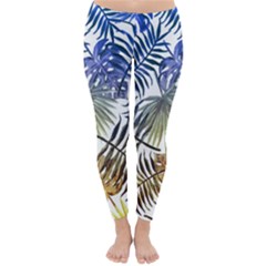 Blue And Yellow Tropical Leaves Classic Winter Leggings by goljakoff