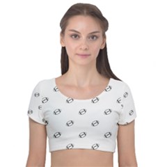 American Football Ball Motif Print Pattern Velvet Short Sleeve Crop Top  by dflcprintsclothing