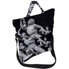 Laocoon Sculpture Over Black Fold Over Handle Tote Bag by dflcprintsclothing