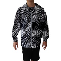 Tropical Leafs Pattern, Black And White Jungle Theme Kids  Hooded Windbreaker by Casemiro