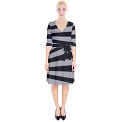 Striped Black And Grey Colors Pattern, Silver Geometric Lines Wrap Up Cocktail Dress by Casemiro