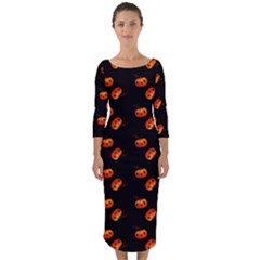 Kawaii Pumpkin Black Quarter Sleeve Midi Bodycon Dress by vintage2030