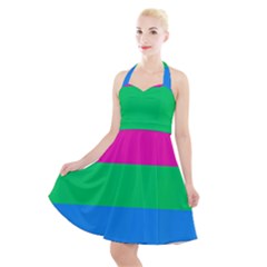 Polysexual Pride Flag Lgbtq Halter Party Swing Dress  by lgbtnation