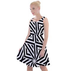 Black And White Abstract Lines, Geometric Pattern Knee Length Skater Dress by Casemiro