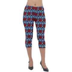 Red And Blue Lightweight Velour Capri Leggings  by Sparkle