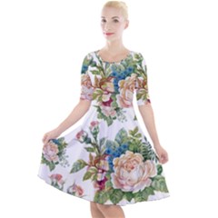 Vintage Flowers Quarter Sleeve A-line Dress by goljakoff