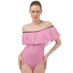 Amaranth Pink & Black - Off Shoulder Velour Bodysuit  by FashionLane