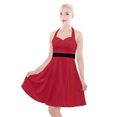 Amaranth Red & Black - Halter Party Swing Dress  by FashionLane