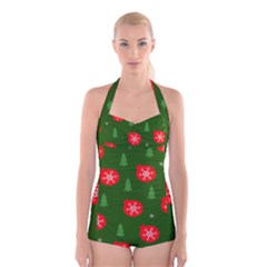 Christmas 001 Boyleg Halter Swimsuit  by MooMoosMumma