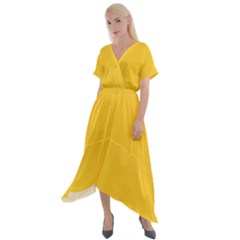 Dandelion Yellow & White - Cross Front Sharkbite Hem Maxi Dress by FashionLane