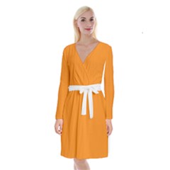 Apricot Orange & White - Long Sleeve Velvet Front Wrap Dress by FashionLane