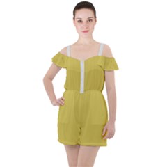 Ceylon Yellow & White - Ruffle Cut Out Chiffon Playsuit by FashionLane