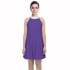 Spanish Violet & White - Velvet Halter Neckline Dress  by FashionLane