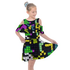 Drawn Squares                                                  Kids  Shoulder Cutout Chiffon Dress by LalyLauraFLM