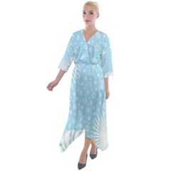 Flower Illustrations Quarter Sleeve Wrap Front Maxi Dress by HermanTelo