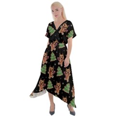 Gingerbread Krampus Cross Front Sharkbite Hem Maxi Dress by Valentinaart