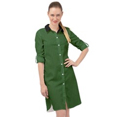 Basil Green - Long Sleeve Mini Shirt Dress by FashionLane