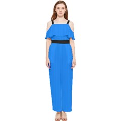 Azure Blue - Draped Sleeveless Chiffon Jumpsuit by FashionLane