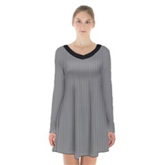 Battleship Grey - Long Sleeve Velvet V-neck Dress by FashionLane