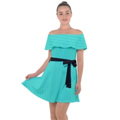 Turquoise - Off Shoulder Velour Dress by FashionLane