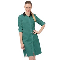 Celadon Green - Long Sleeve Mini Shirt Dress by FashionLane