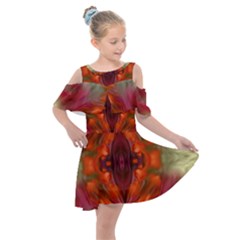 Landscape In A Colorful Structural Habitat Ornate Kids  Shoulder Cutout Chiffon Dress by pepitasart