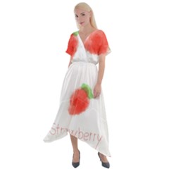 Strawbery Fruit Watercolor Painted Cross Front Sharkbite Hem Maxi Dress by Mariart