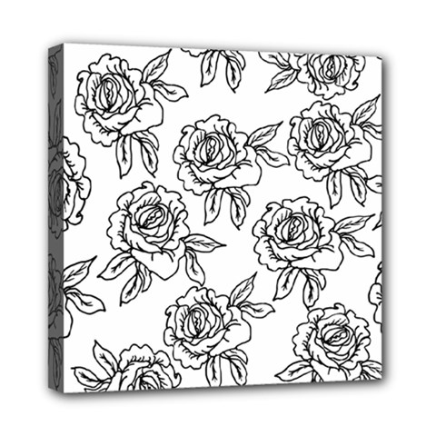 Line Art Black And White Rose Mini Canvas 8  X 8  (stretched) by MintanArt