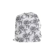 Line Art Black And White Rose Drawstring Pouch (medium) by MintanArt