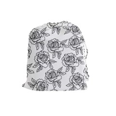 Line Art Black And White Rose Drawstring Pouch (large) by MintanArt