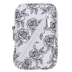 Line Art Black And White Rose Belt Pouch Bag (small) by MintanArt