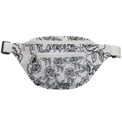 Line Art Black And White Rose Fanny Pack by MintanArt