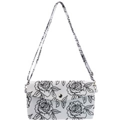 Line Art Black And White Rose Removable Strap Clutch Bag by MintanArt