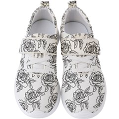 Line Art Black And White Rose Men s Velcro Strap Shoes by MintanArt