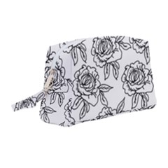 Line Art Black And White Rose Wristlet Pouch Bag (medium) by MintanArt