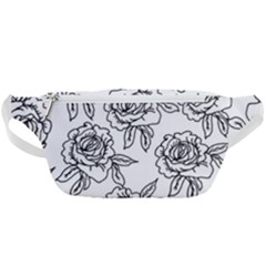 Line Art Black And White Rose Waist Bag  by MintanArt