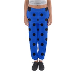 Large Black Polka Dots On Absolute Zero Blue - Women s Jogger Sweatpants by FashionLane