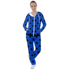 Large Black Polka Dots On Absolute Zero Blue - Women s Tracksuit by FashionLane