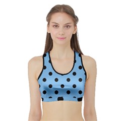 Large Black Polka Dots On Aero Blue - Sports Bra With Border by FashionLane