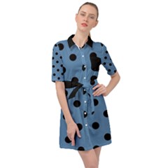 Large Black Polka Dots On Air Force Blue - Belted Shirt Dress by FashionLane